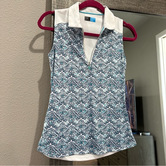 Pga Tour Womens Floral Half Sleeve Golf Top Blue Size Small main image 1